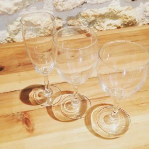 Verre à vin 14cl, verre à eau 19cl et flute 24cl